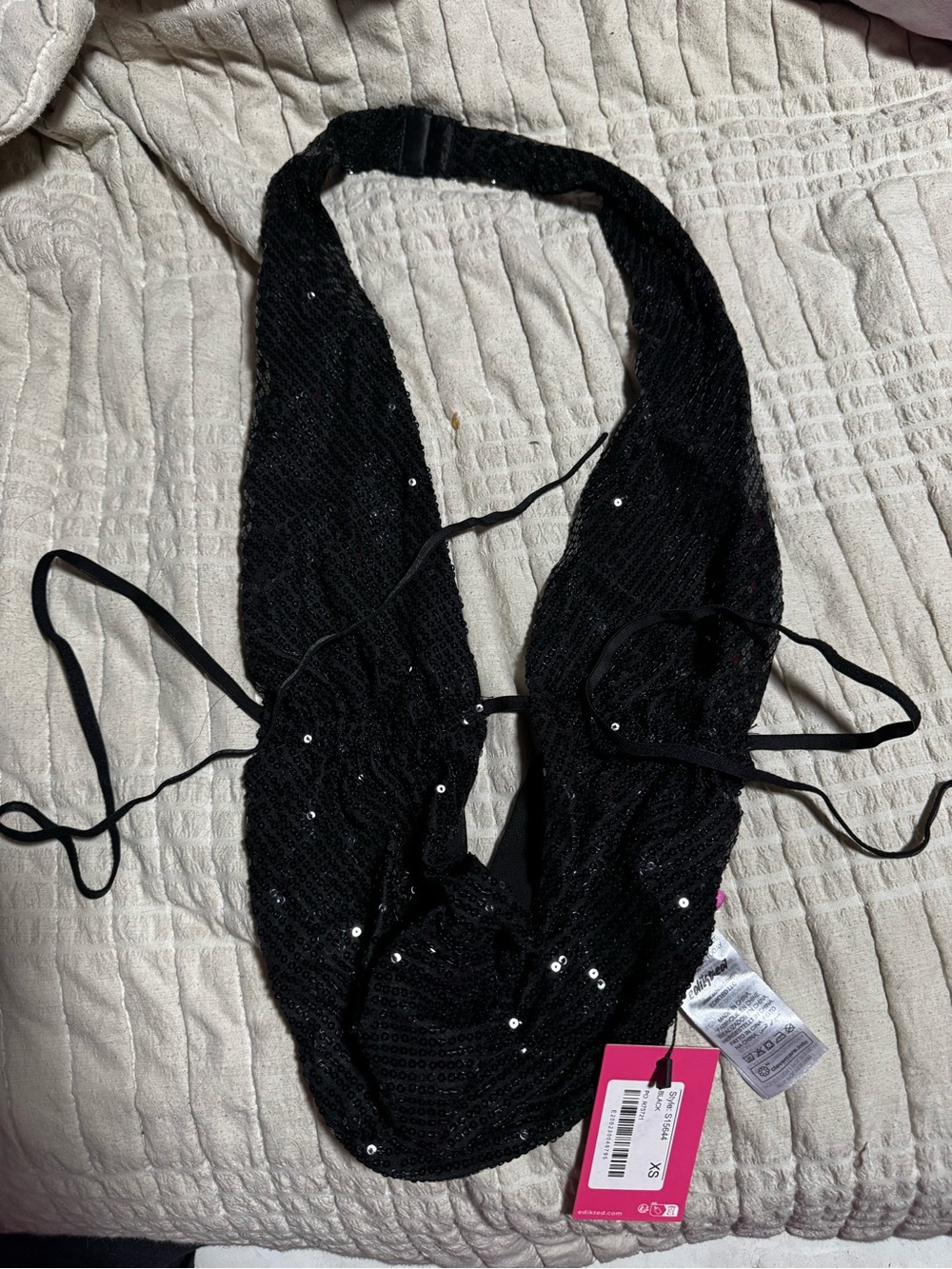 Black Sequin cowl backless edikted top